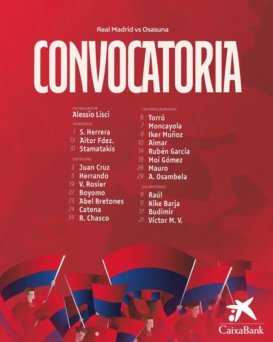 西甲联赛:皇家马德里多人缺席,奥萨苏纳主帅默默无闻